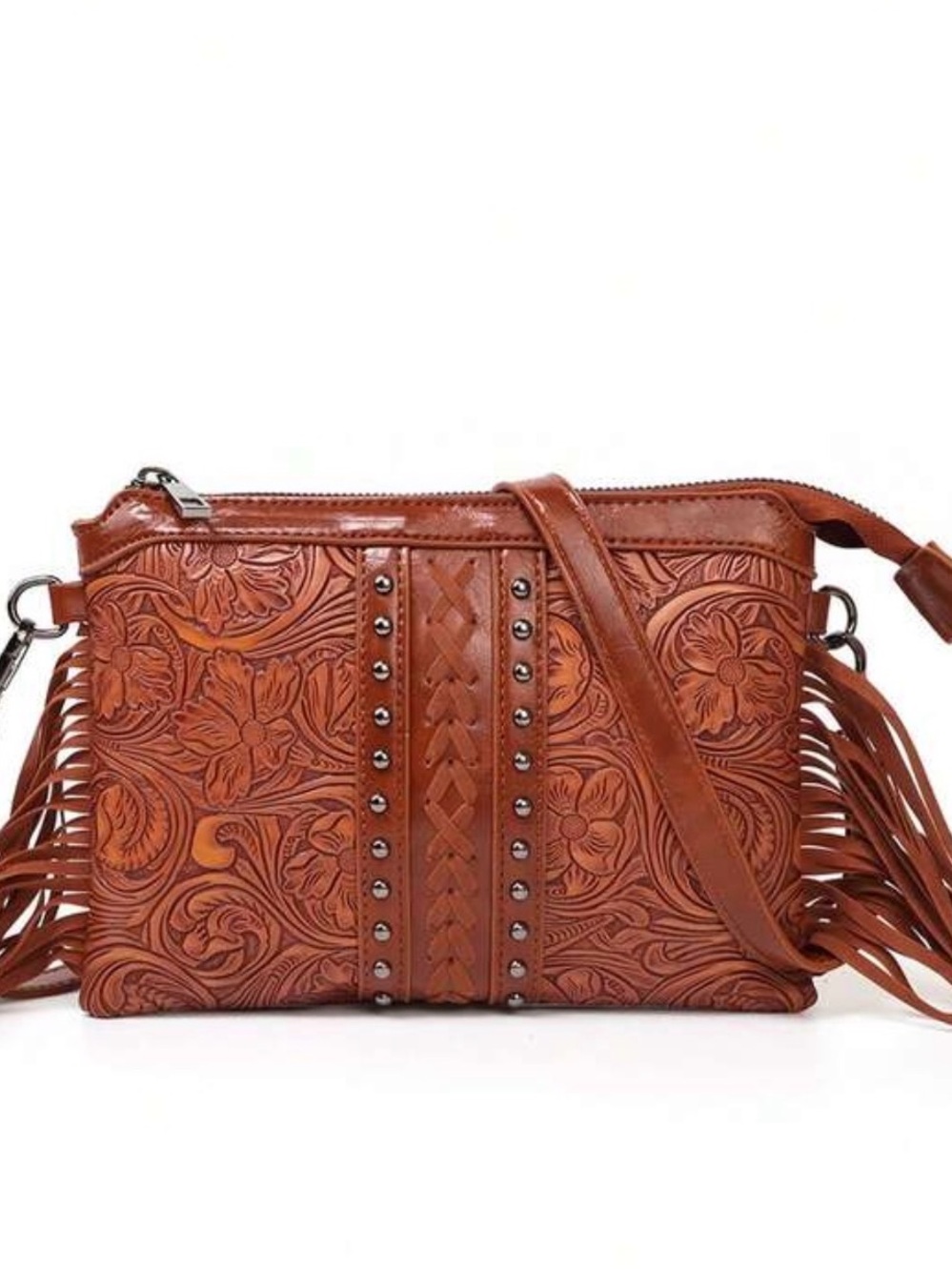 Women's Tooled Leather Look Crossbody Bag in Brown #festivals, #concerts